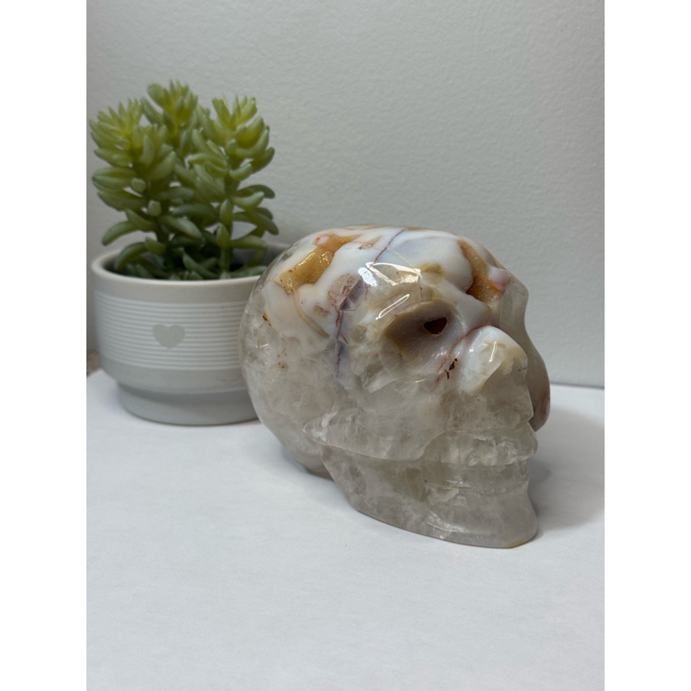 Druzy Flower Agate Skull Crystal Carving